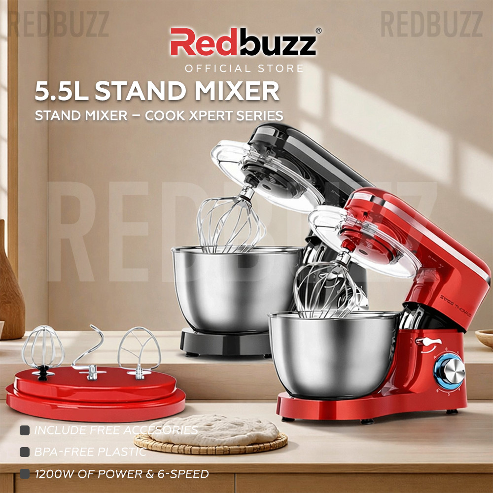 REDBUZZ 5.5L Stand Mixer Mesin Pengisar CookXpert Series - Alat Dapur Whisk, Cangkuk Doh, Pengadun立式搅拌机