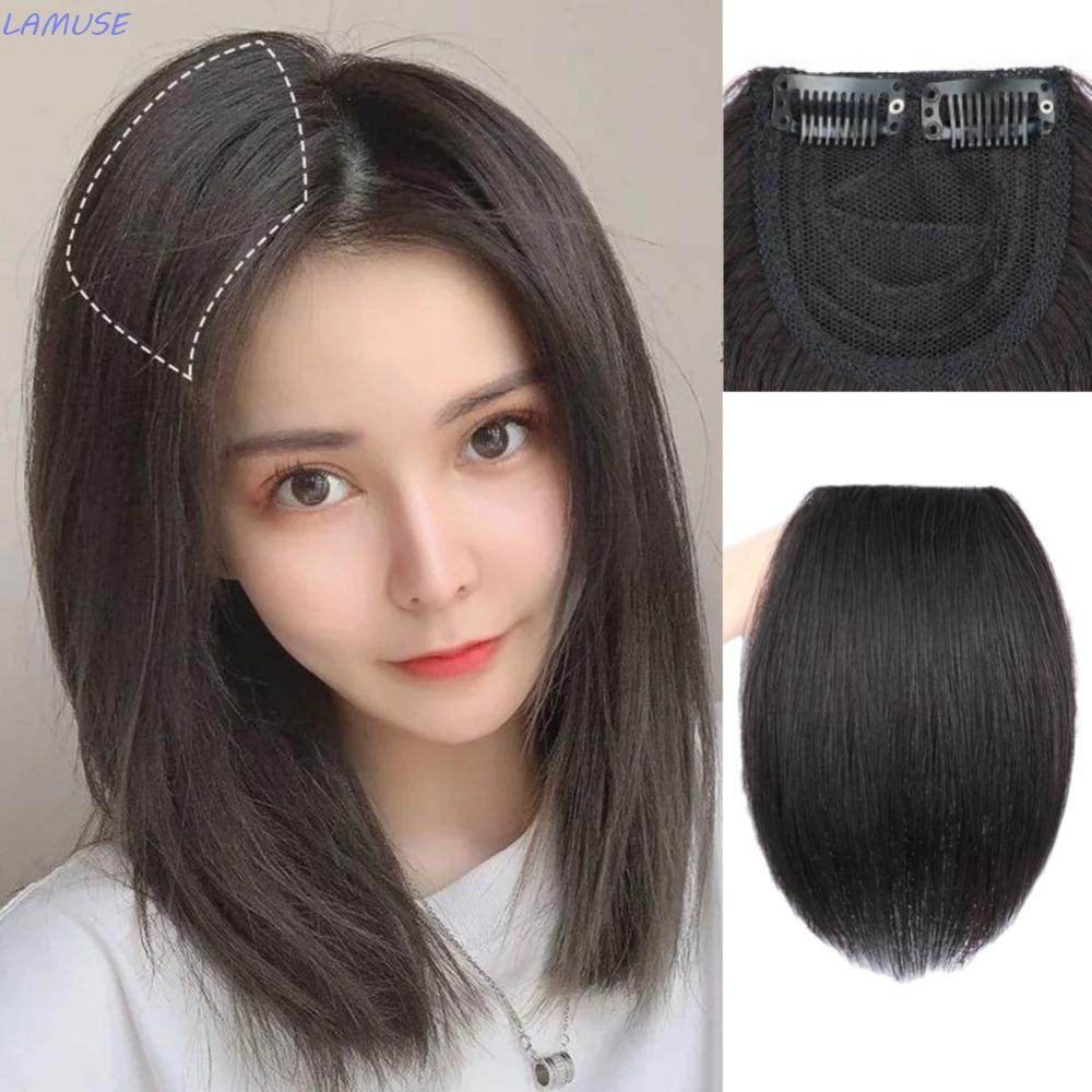 LAMUSE Clip in Hair Extension, Synthetic Pads Thick Invisible Seamless Hair Pads, Hair Accessories Lining Natural Pads Black Brown Top Side Cover Piece Women