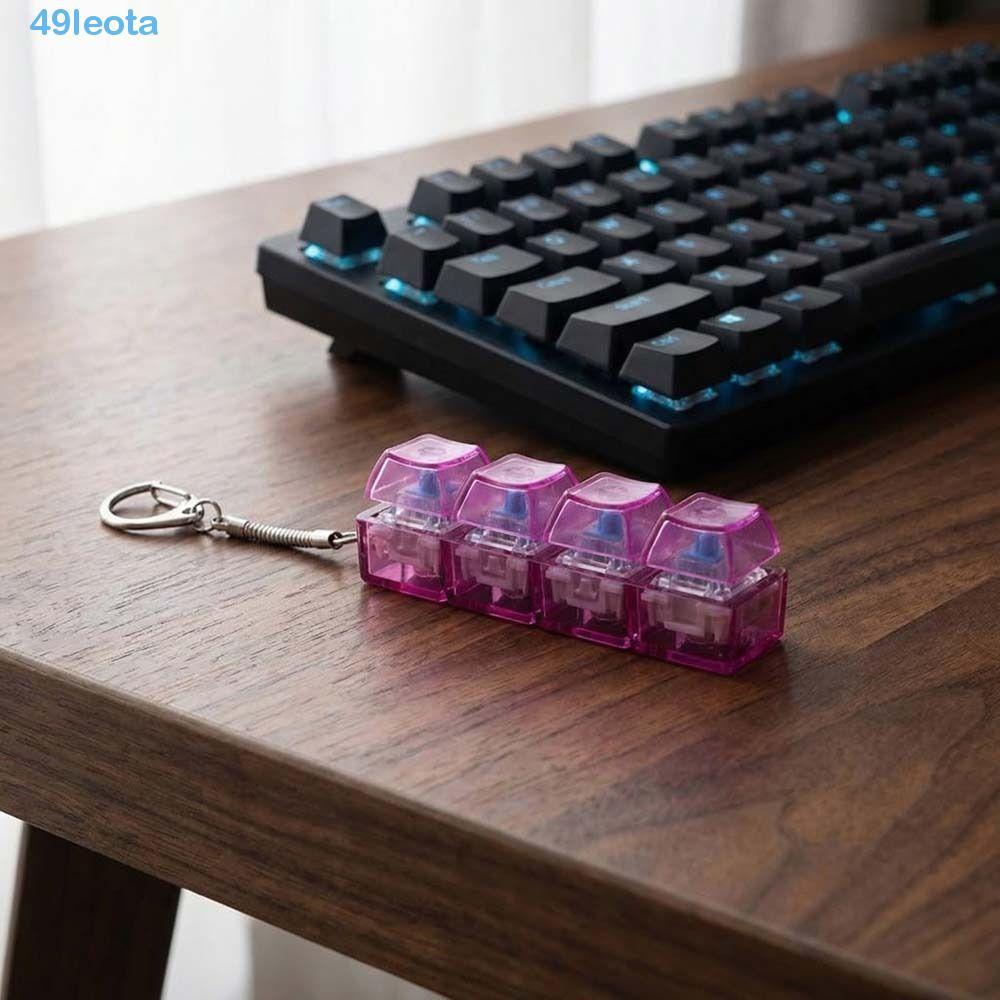 LEOTA Fidget Keyboard with LED, Funny Luminous Crystal Keycap Pendant, Creative 4 Keys Design Transparent Shaft Light Mechanical Keyboard Keychain Fingertip Gadget