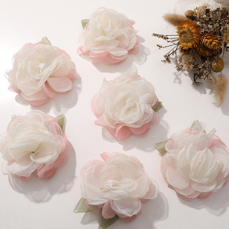 Spring Flower Room Girl Organza Pink White Rose diy Handmade All-Match Hairpin Accessories
