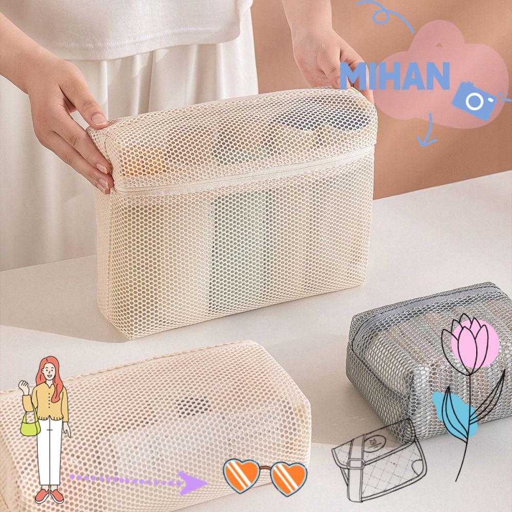 MIHAN Storage Pouch, With Zipper Mesh Cosmetic Bag, Casual Multipurpose Nylon Hand-held Mesh Pouch Women