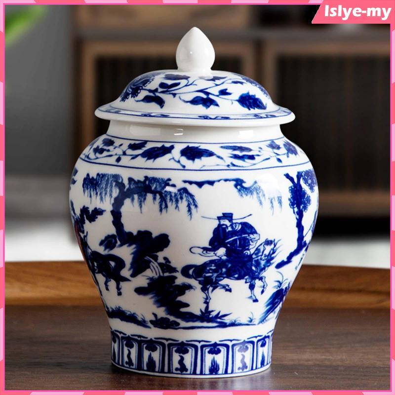 [LslyeMY] Ceramic Ginger Jar Traditional with Lid Asian Ginger Jar for Home Countertop Style D