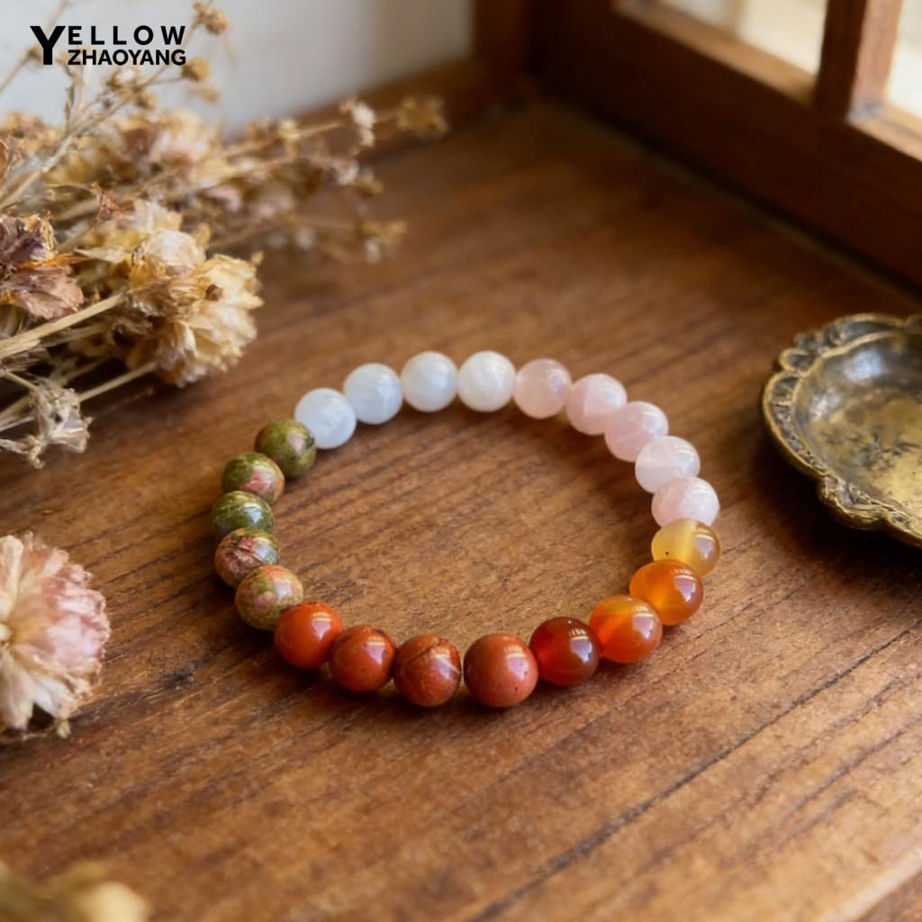 [YZY] Energy Healing Jewelry Sustainable Bracelet Sustainable Natural Faux Stretchy Bracelet with Four Healing Stones – Rose Quartz Healing Energy Jewelry for Women