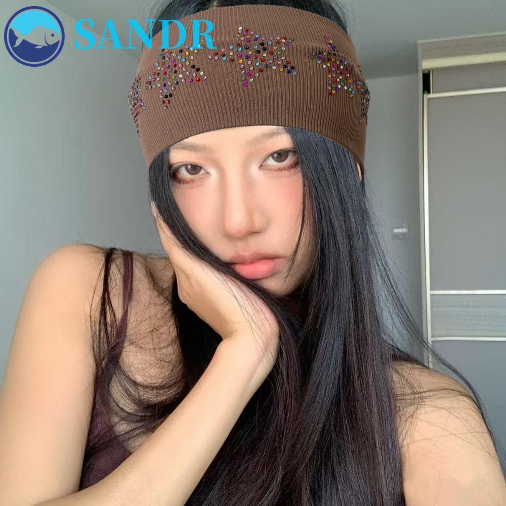 SANDR Rhinestone Star Headband, Pure Color Soft Elastic Headband, Fashion Breathable Face Wash Sweat Absorbing Sports Hairband Daily