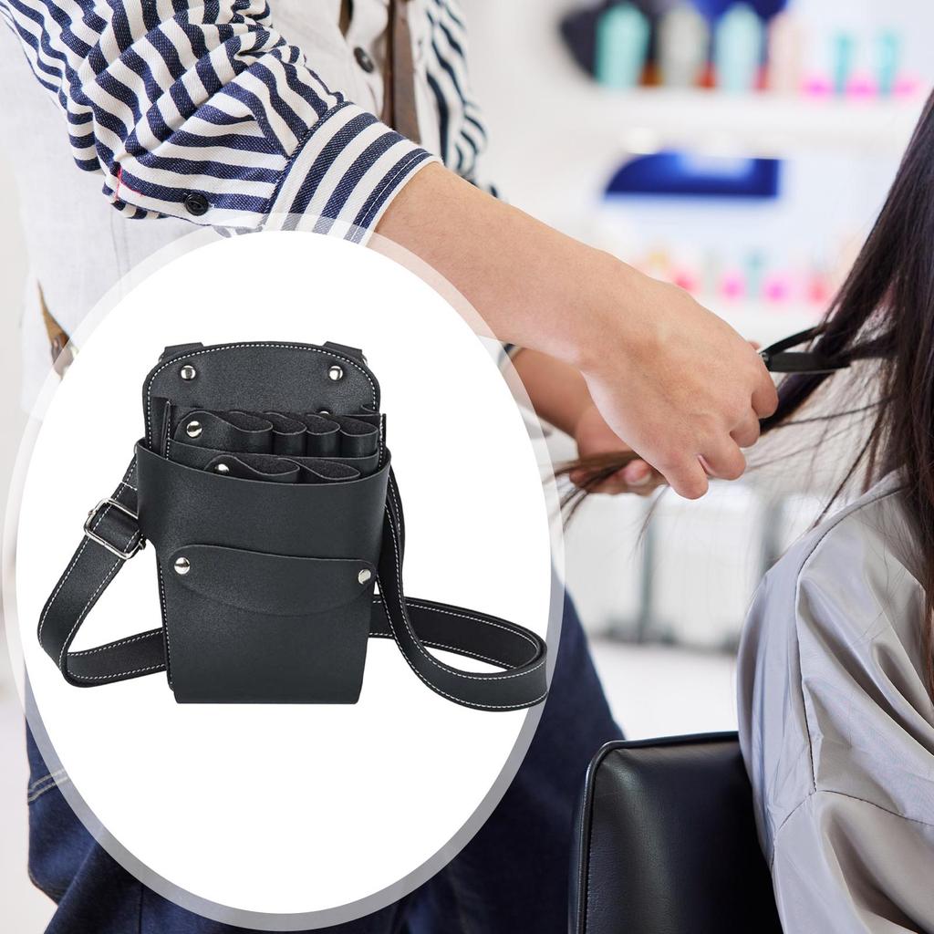 [tenlzsp0bc] Hairdresser Scissors Bag Multiple Compartments, Black Versatile, Hair Stylist Tools Bag, Hairdressing Waist Bag, Large Capacity