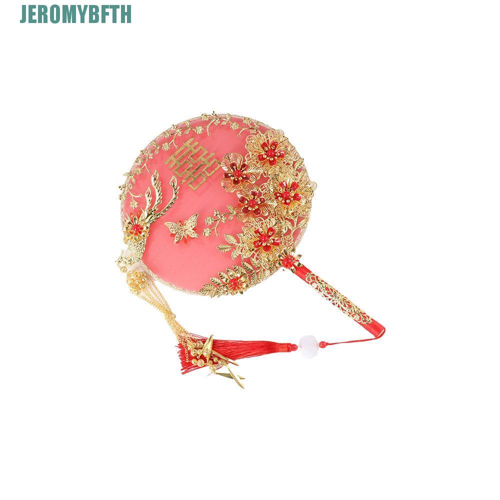 JEROMYBF Tuan Fan Wedding Ceremony Decorative Fan Exquisite Craftsmanship Alloy Accessories Festive Fan Wedding Gift Bride Group Fan Exquisite Tassel Fan Handle Xiuhe Clothes Fan