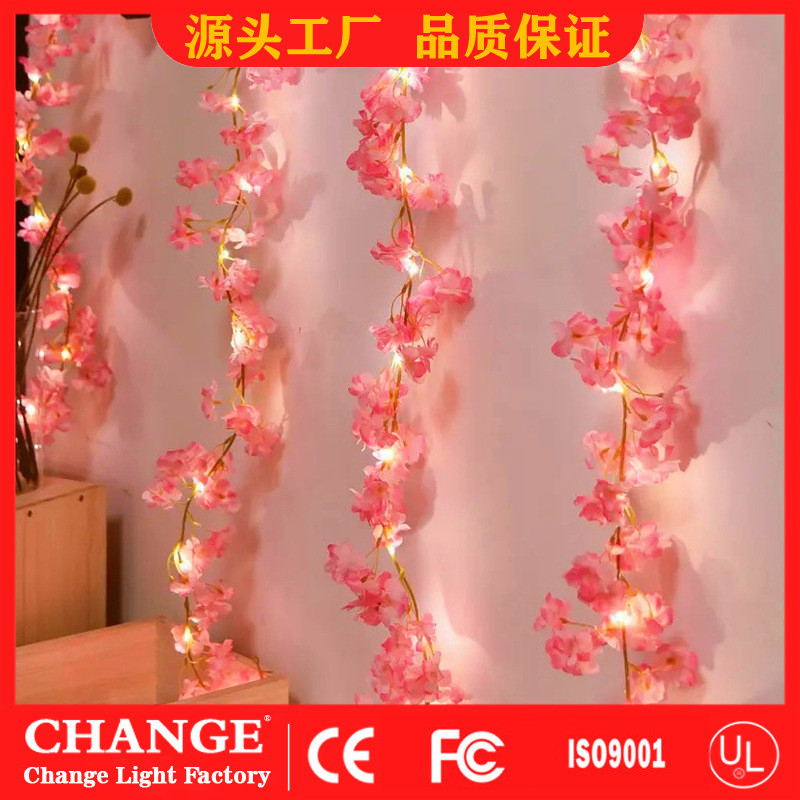 lampu raya lampu led Cross-Border Simulation Cherry Blossom Light String Solar Outdoor Atmosphere led Christmas Rattan Room Decoration Lantern String Wholesale