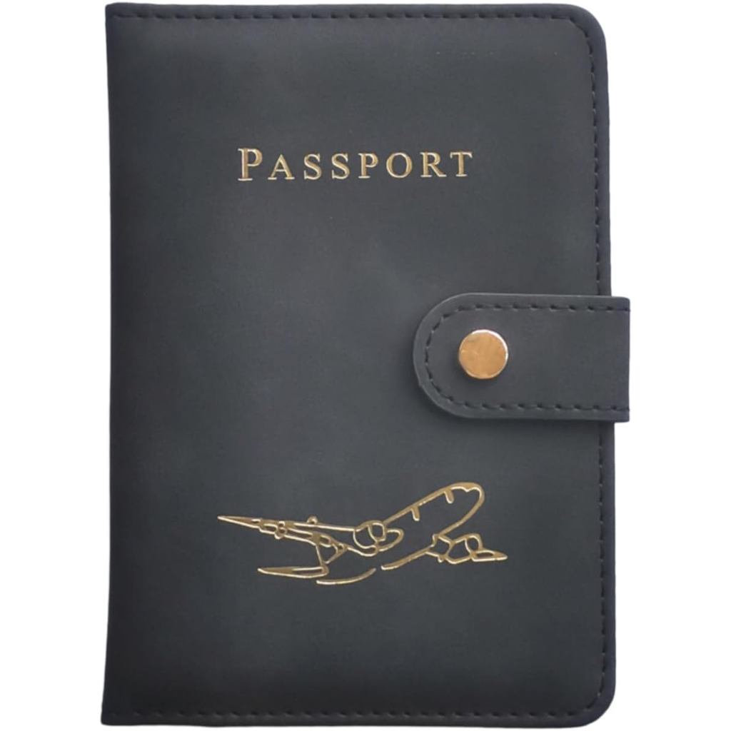 Pemegang Pasport dengan Pelbagai Slot Kad, Sarung Pasport dengan Penyekat RFID, Reka Bentuk Uniseks Bergaya untuk Lelaki & Wanita, Hadiah Ideal untuk Pengembara yang Kerap Terbang (Pasport+Kad Masuk Pesawat+Kad Vaksin)(BLA