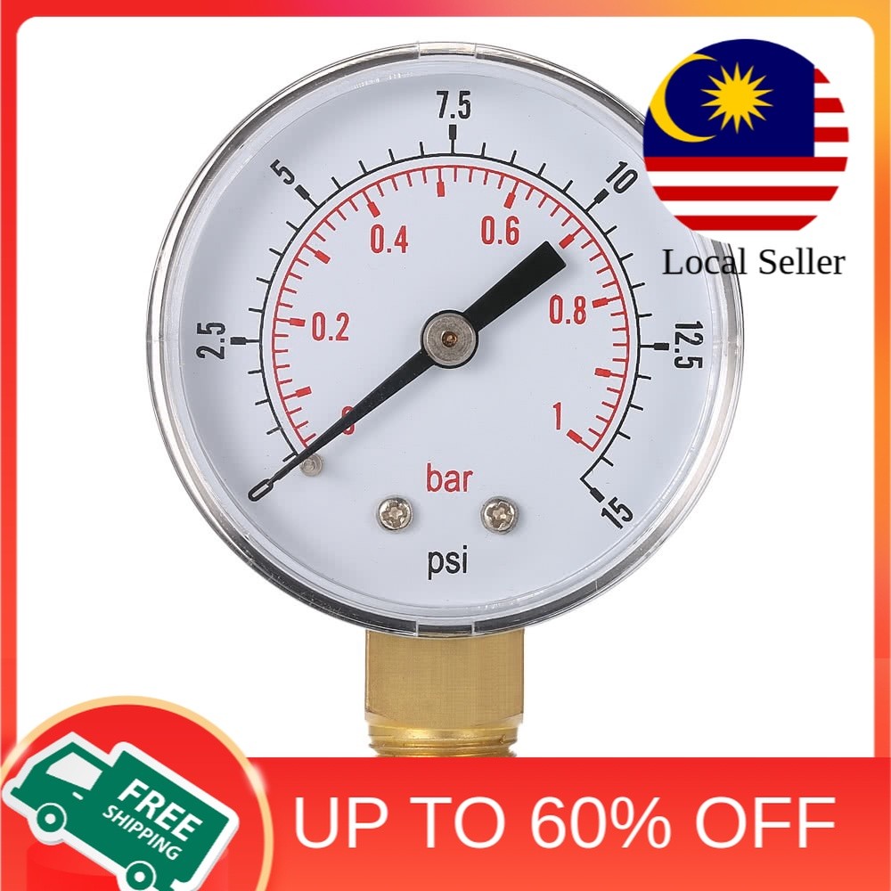 Durable Premium Analog Mechanical Pressure Meter 0-60 PSI 0-4 Bar – Tolok Tekanan Compressor Air Pump Hydraulic Gau... - Image 2
