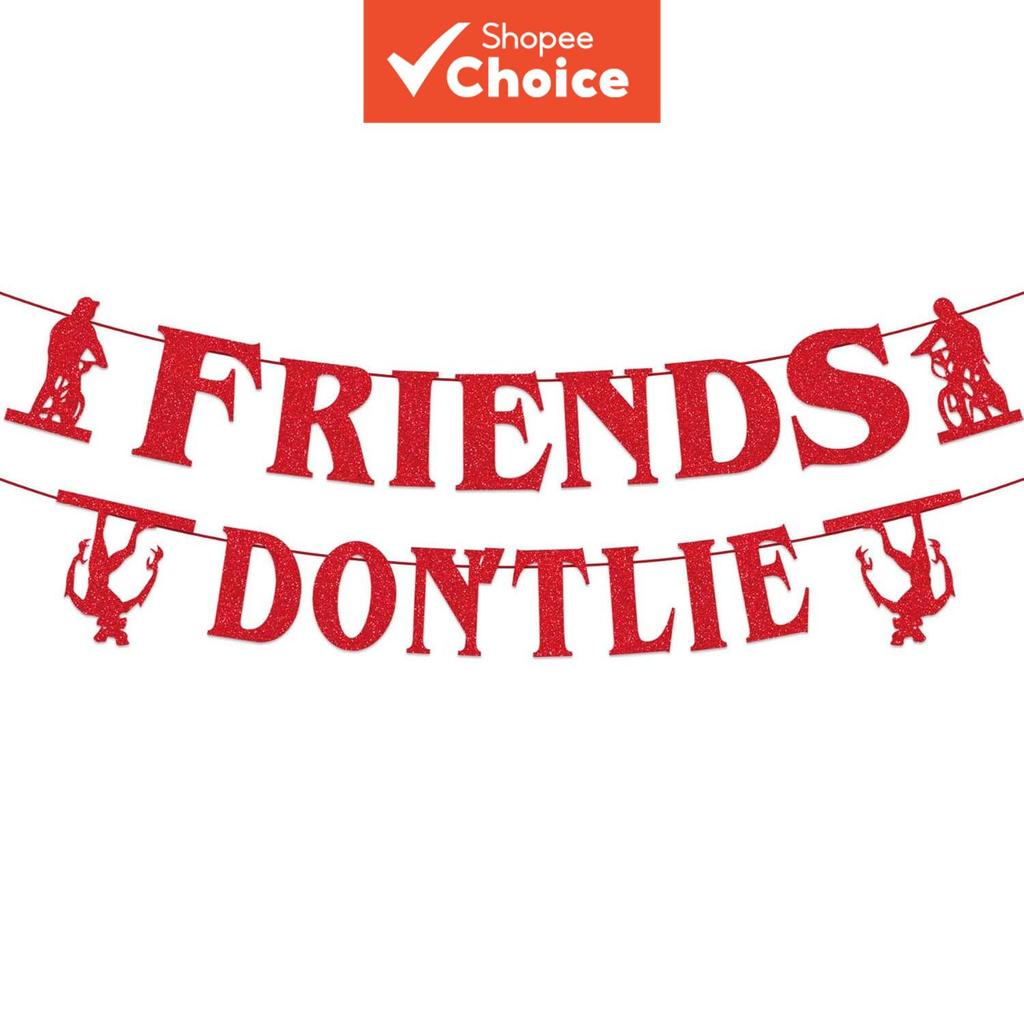 Stranger Birthday Party Decorations, Red Glitter Friends Don't Lie Banner, Horror Theme Birthday Party Supplies for Home, Room, Wall Decorations, Photo Props Hiasan Pesta Hari Jadi Orang Asing, Sepanduk Glitter Merah Rakan-rakan Jangan Menipu, Bekalan