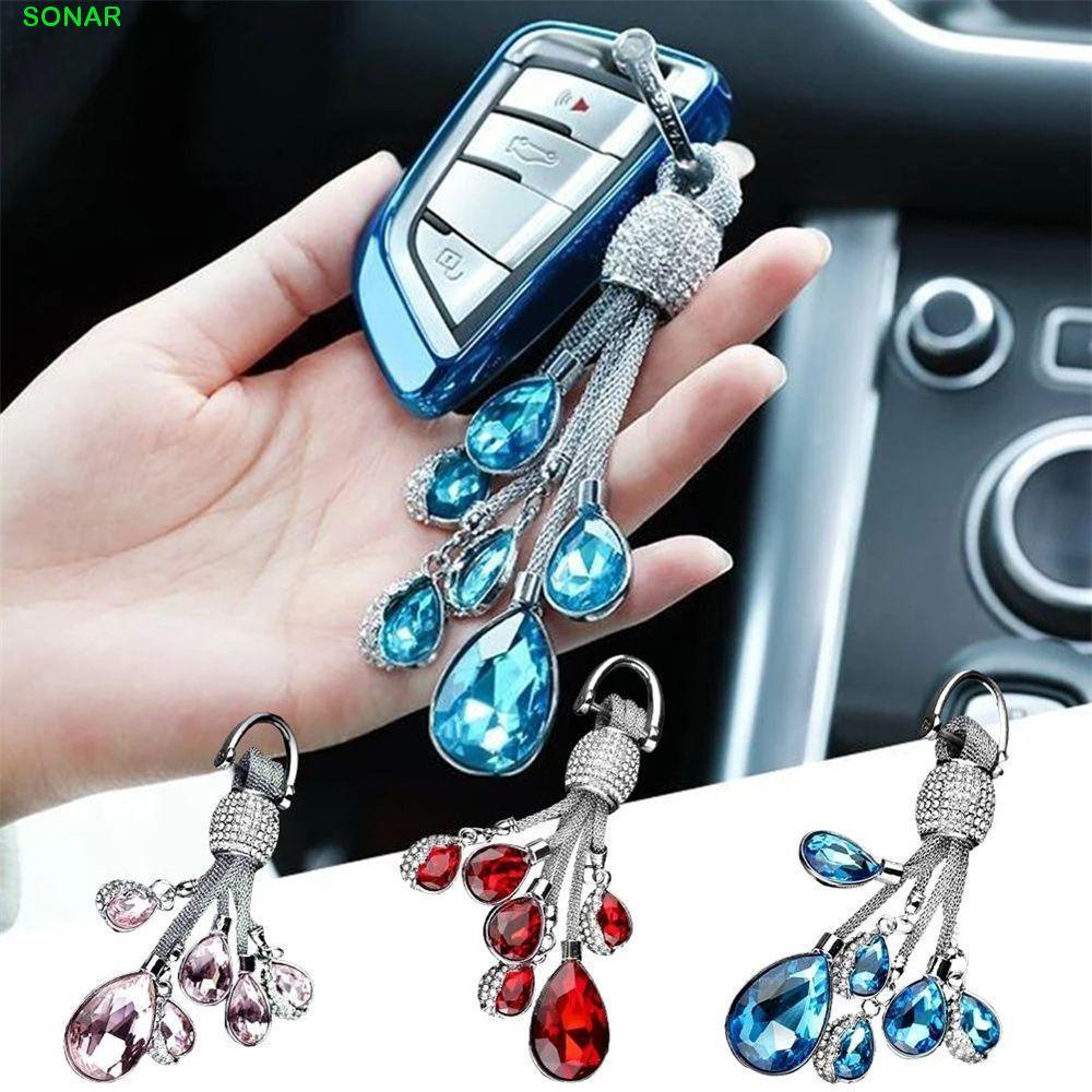 SONAR Crystal Key Pendant Metal Rhinestone Car Accessories Keys Holder Decoration Interior Accessories Packaging Decoration Water Drop Keychain