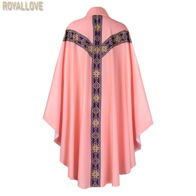 Royal Catholic Priest Chasuble Church Mass Vestment Robe with Stole crosses Beaded Necklace for Church