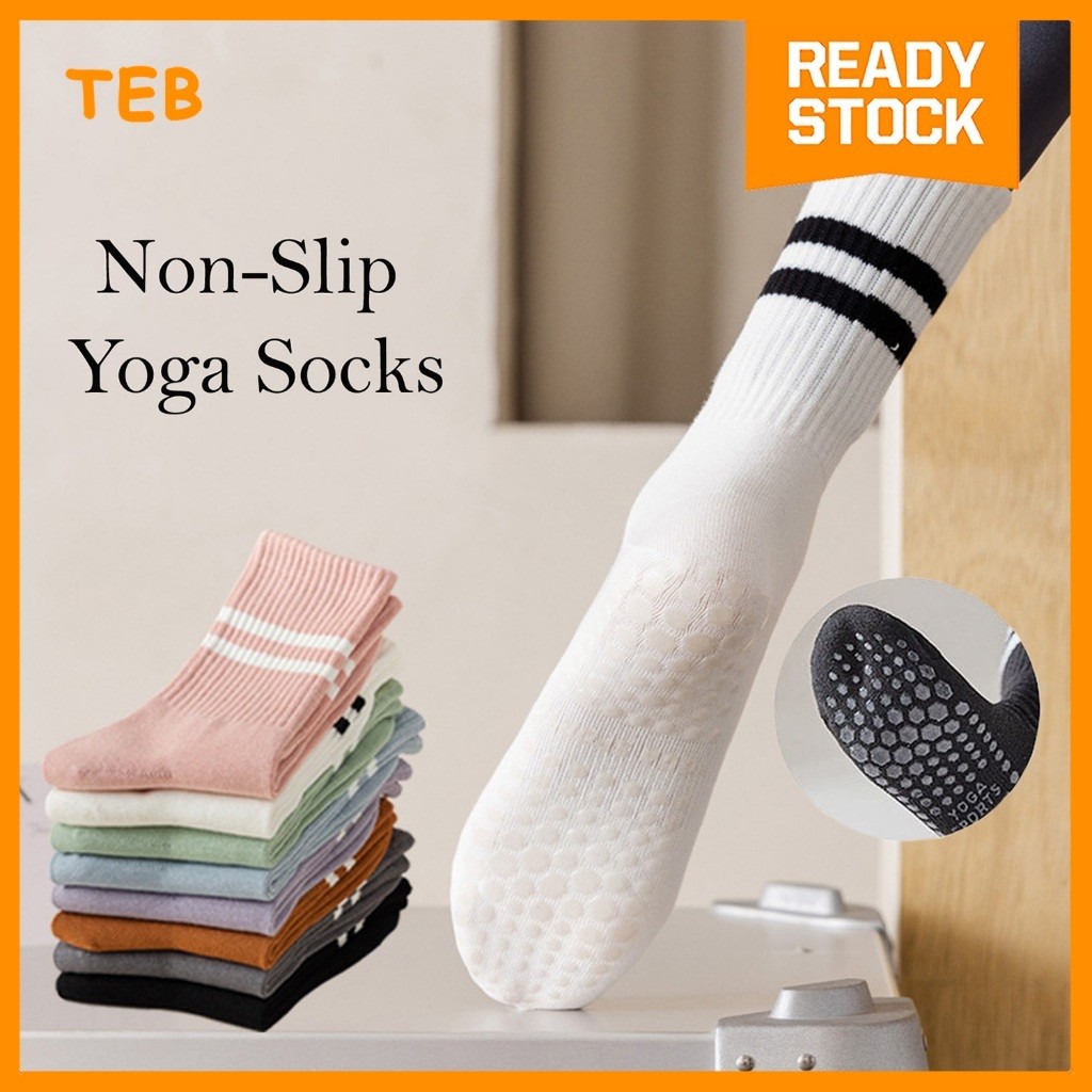 Anti-Slip Yoga Pilates Socks | Stokin Sukan Anti-Gelincir Wanita Gym Dance Fitness – Cotton Toe Grip