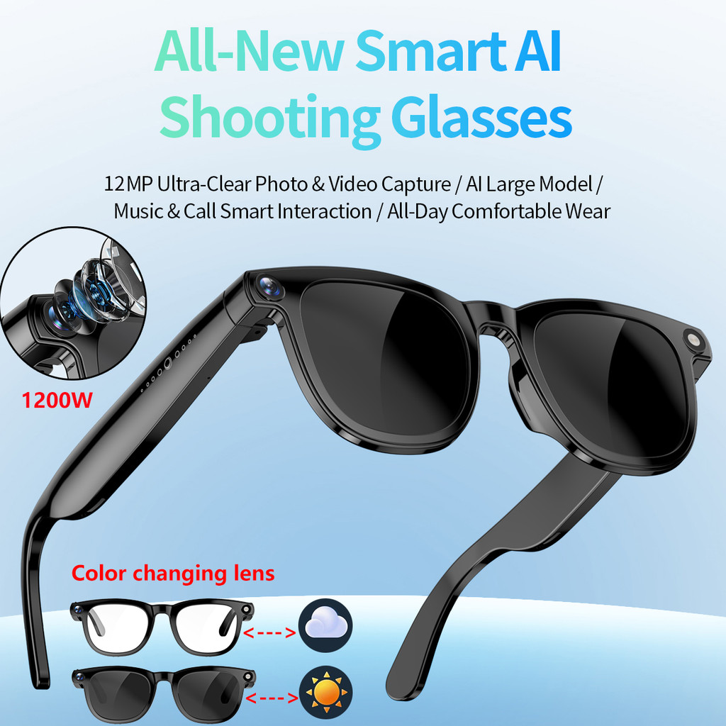 2026 NEW AI Smart Glasses 2K HD 1200W Pixel Camera Video Outdoor Sport Sunglasses AI ChatGPT Translation Recording Bluetooth Call Glasses