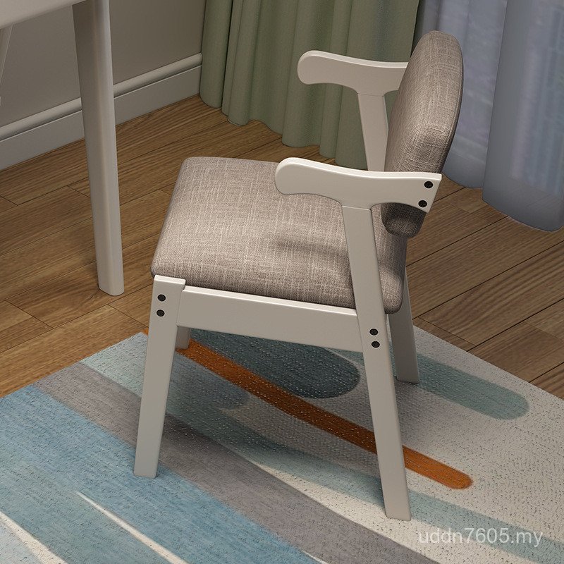 Backrest Chair Nordic White Study Study Household Computer with Study Table Chair Chair Leisure Armrest Modern Solid Wood QCRH