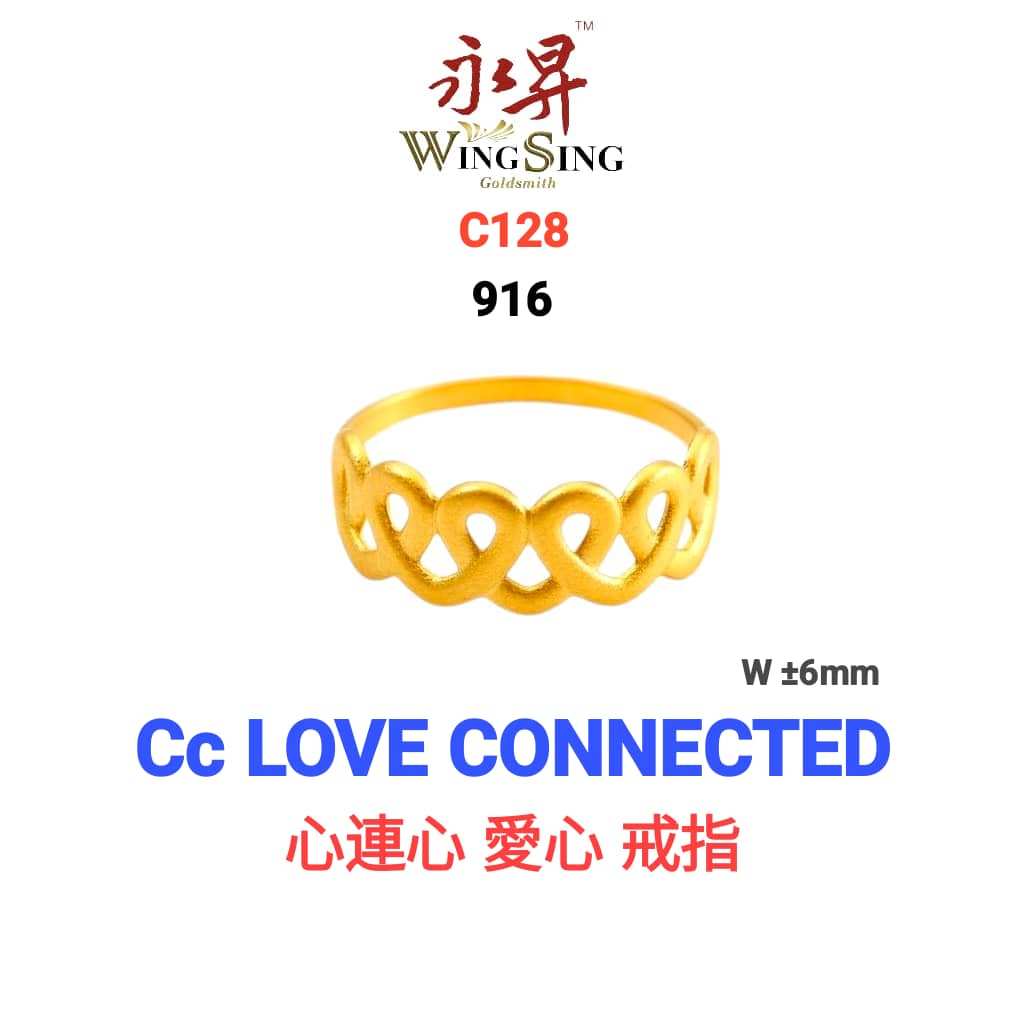 Wing Sing Cincin Hati Berlipat Emas 916 / 心连心916黄金悦心戒指 / Love Connection 916 Gold Ring