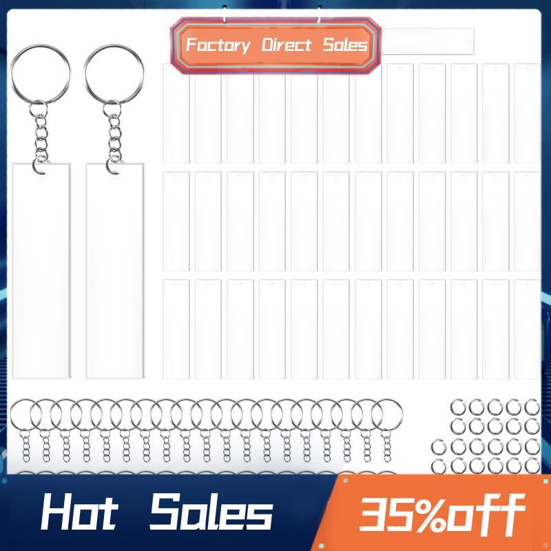 120 Pieces Rectangle Acrylic Key Chain Blank Transparent Acrylic KeyChain Blank