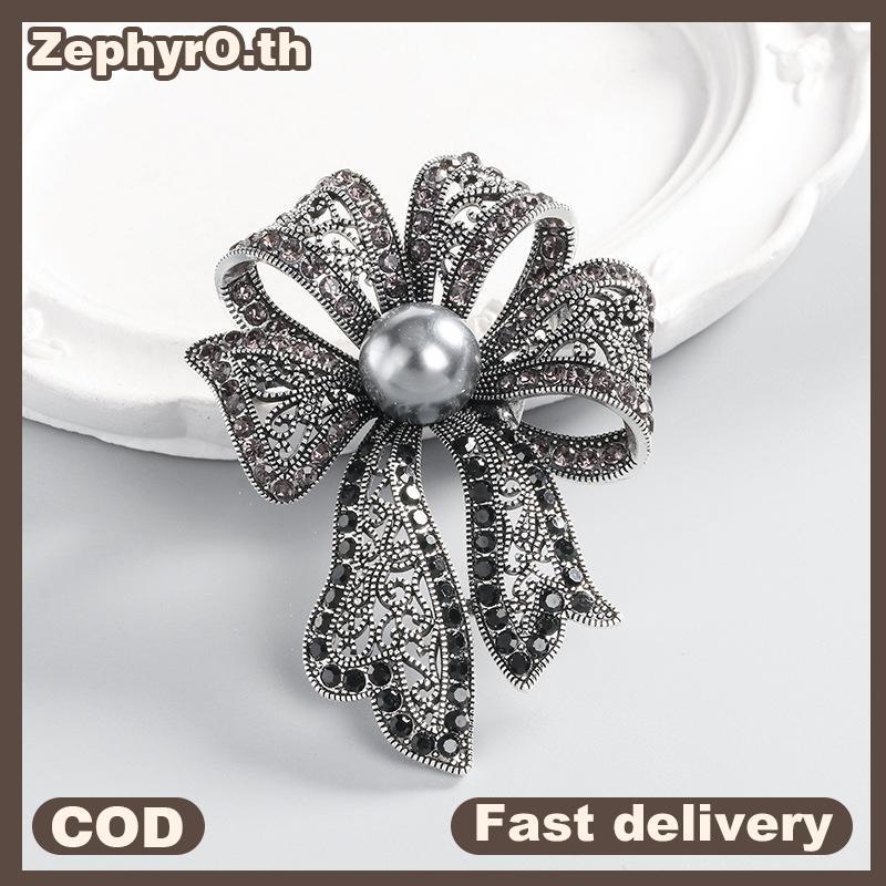 null Vintage Rhinestone Pearl Bowknot Brooches For Women Clothing Coat Jewelry Party Accessries Gifts null