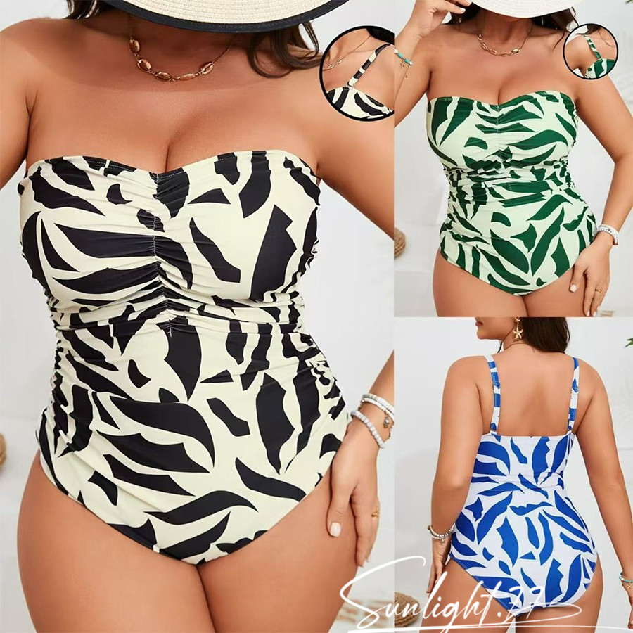 Women Plus Size Swimsuit Fashion One-Piece Bikini Print Slim-fit Halter Swimsuit