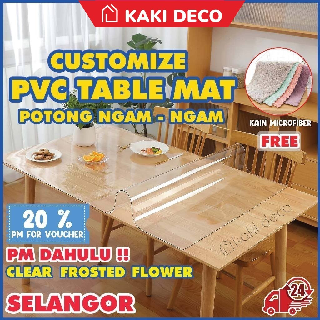 PM DULU !!! Custom PVC Table Mat Water Proof transparent Alas Meja Lutsinar Makan Alas Meja Plastik