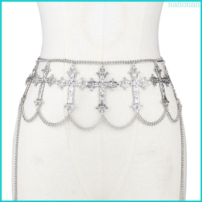 Nan Hot Girl Crosses Belt Chain Metallic Elaborate Waist Belt for Jeans Dresses