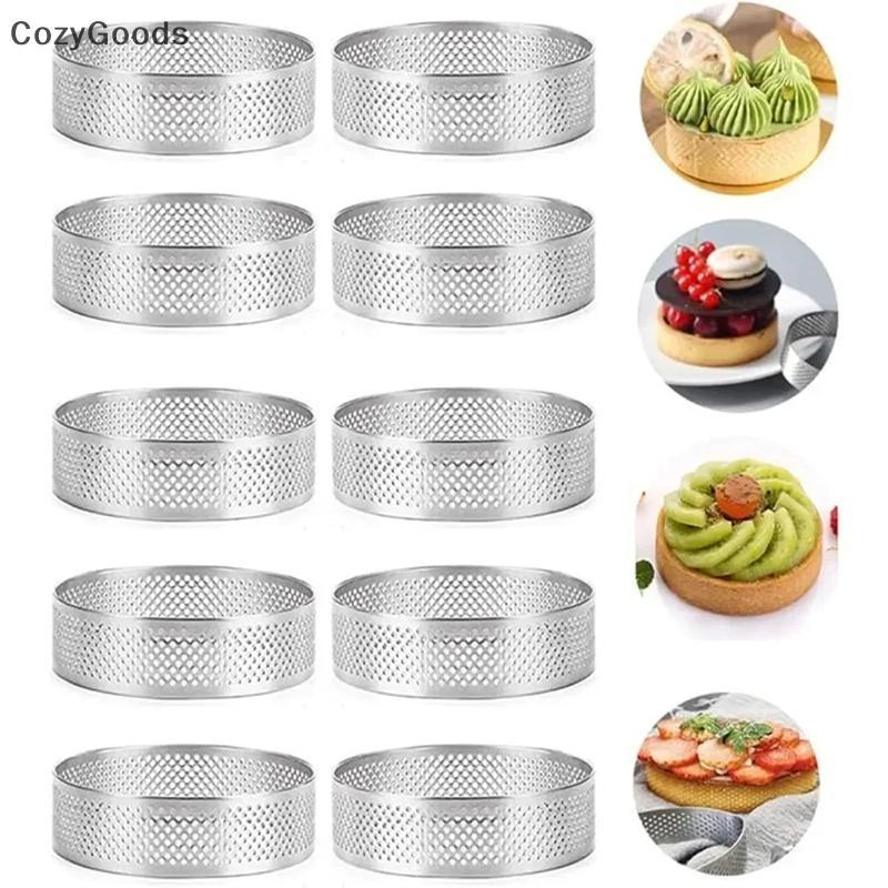 null 5PCS Round Stainless Steel Tart Rings Heat-Resistant Perforated Molds DIY Mousse Fruit Pie Tartlet Doughnut Mold Kitchen Tools null