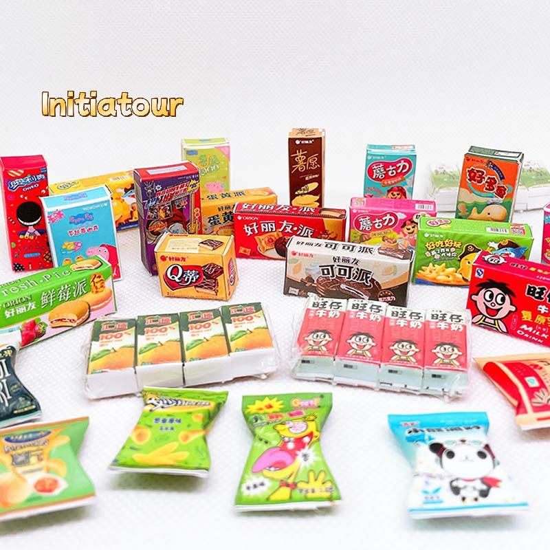 [Initiatour-t] 1:12 Dollhouse Miniature Sna Supermarket Food Bagged Crisps Boxed Bread Drink Model Kitchen Decor Toy
