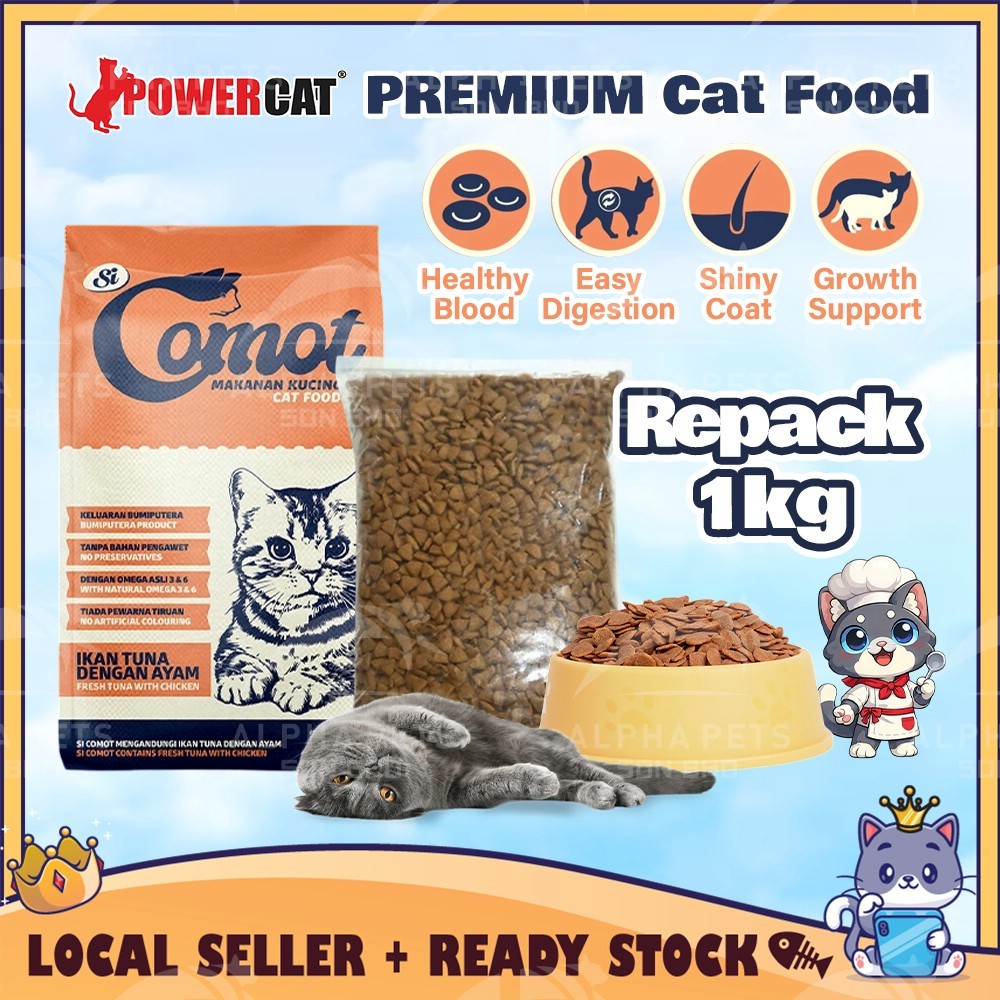 CATQUEEN Si Comot 1kg Dry Cat Food Tuna Chicken High Protein Omega 3 6 No Preservatives Cat Kibble Malaysia