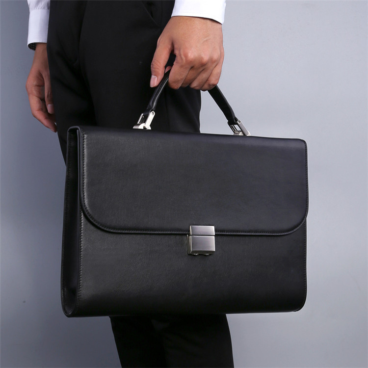 Men's Business Briefcase Bag Custom Quality Hard Cowhide Genuine Leather Laptop Case Handbag Lock Lawyer Office Bags for Men