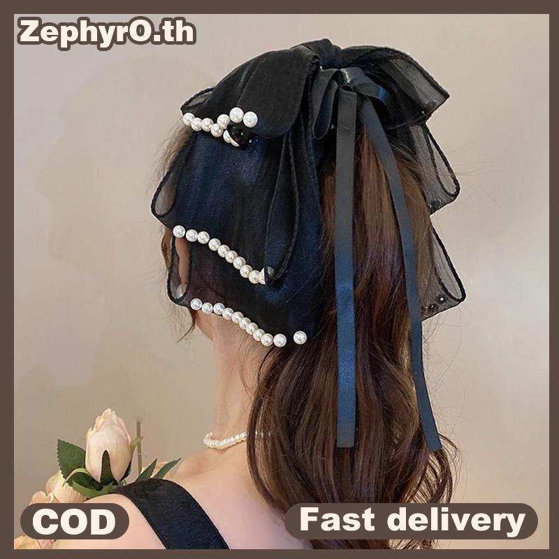 null Large Pearl Bow Hair Claw Clip New Hairpin For Women Korean Sweet Ponytail Hair Crabs Hair Clip Girls Ribbon Hair Accessories null