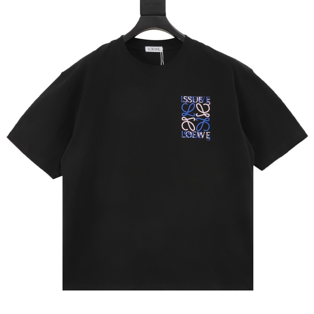 2026Loewe T-shirt Uniseks Bercorak T-shirt Lengan Pendek T-shirt Leher Bulat T-shirt Sukan Gaya Korea Selebriti Internet Jenama Bersama Vintage BRAI