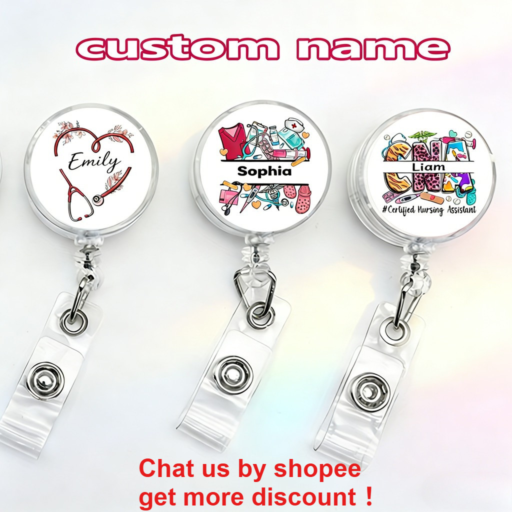 Personalized Name Nurse Creative Pattern Print Badge Holder Nurse ID Carabiner Lanyard Clip Nurse Day Gifts