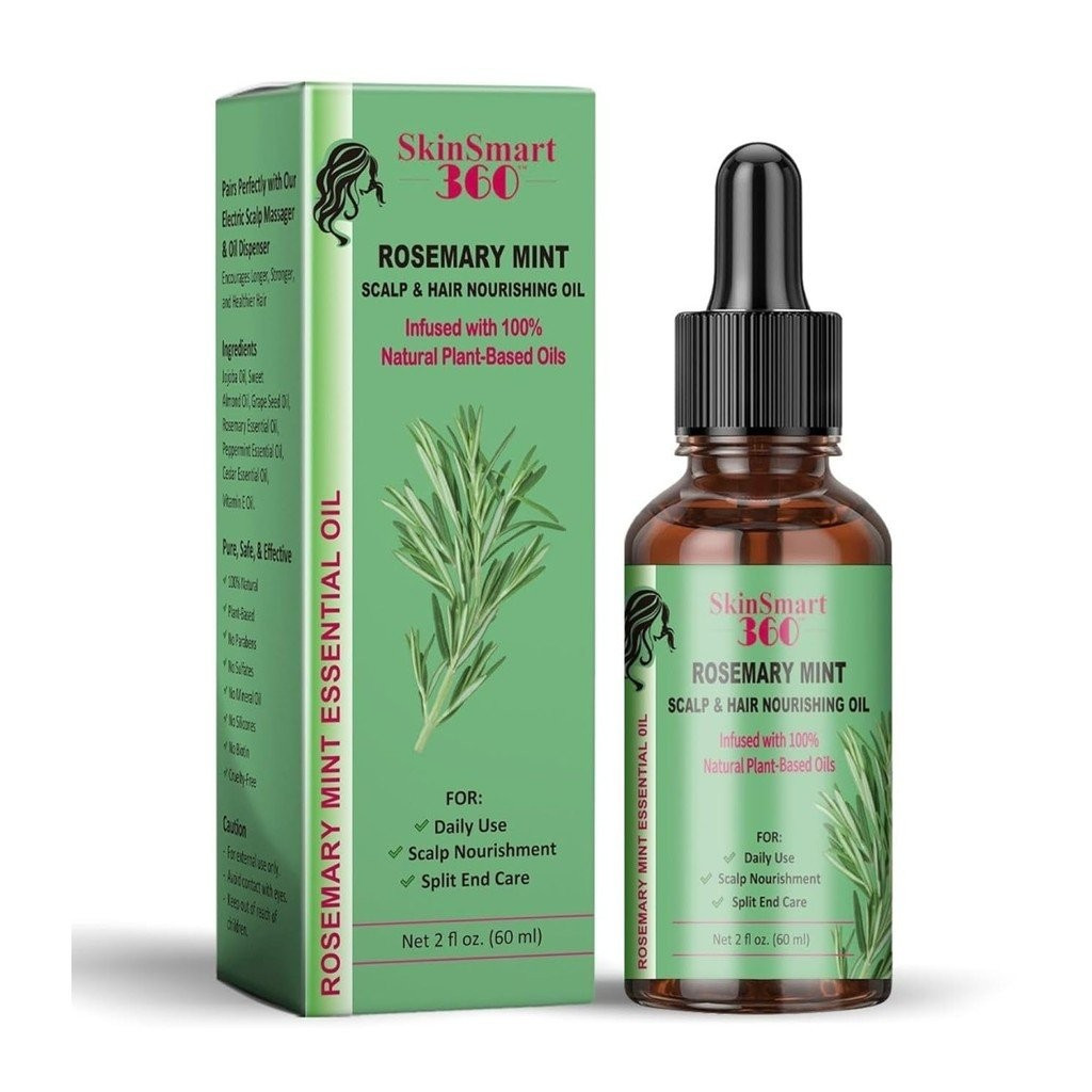 SkinSmart 360™ Rosemary Mint Oil for Hair Growth & Scalp Care – 60ml, Pack of 1 – 100% Natural & Plant-Based – Compatible with Our Electric Scalp Massager & Oil Dispenser