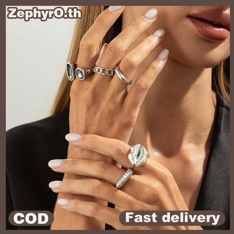 null 5Pcs Set Goth Crystal Open Ring For Women New Trend Geometric Adjustable Knule Rings New Year Party Jewelry Gift null