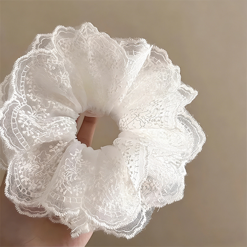Balltest Cream white lace hair tie large retro style temperament ribbon hair bun