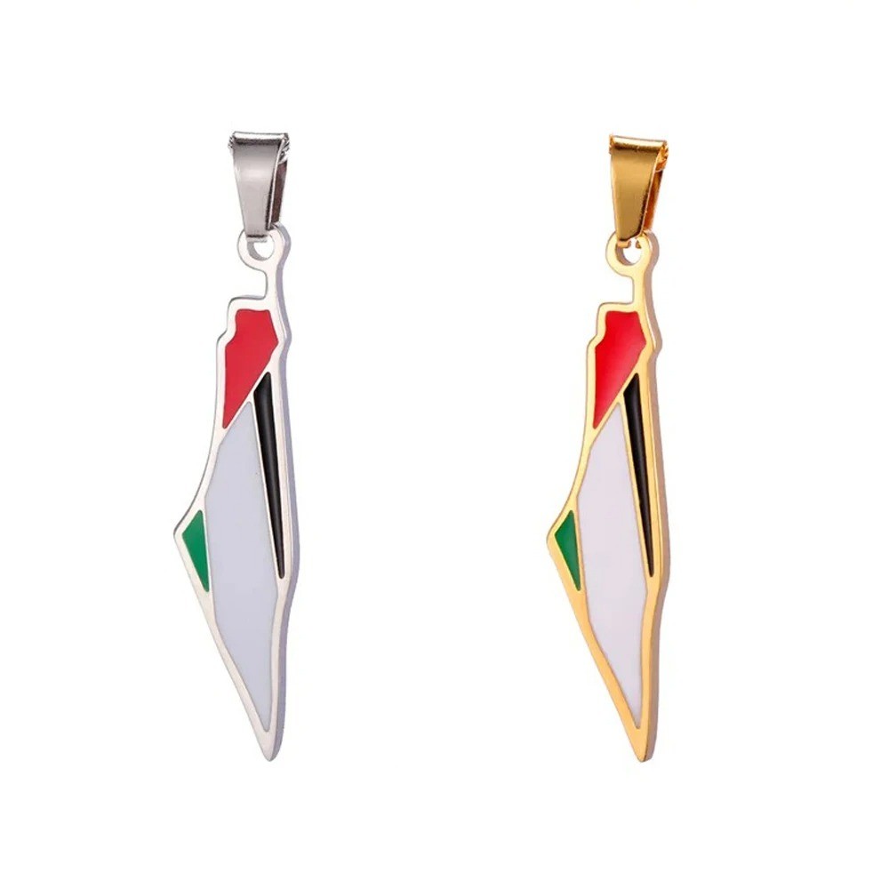 MYSHAPE 1pc Palestine Map Pendant Stainless Steel Charms for Necklace Bracelets Palestinians Map Charm Jewelry Making Supplies
