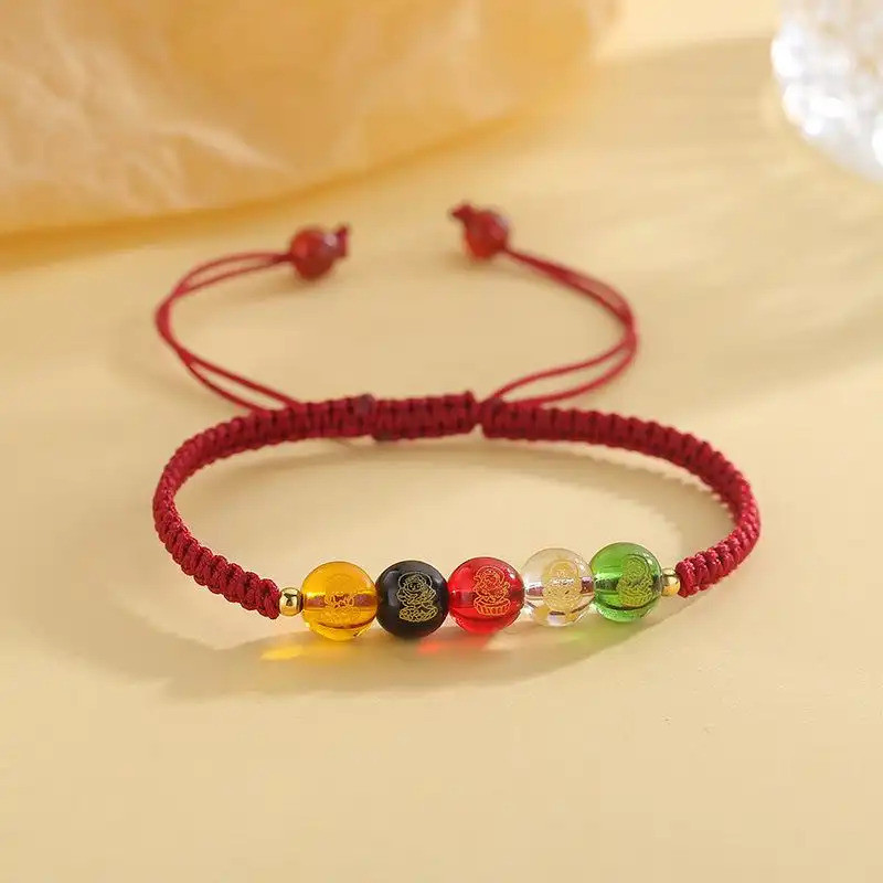 Red String Bracelet Five-Round God of Wealth Dragon Year People Unisex Red String Bracelet Braided Zodiac Bracelet Bring Sustainable Wealth