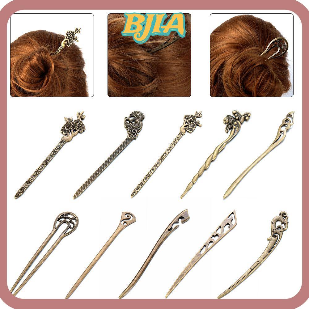 ✿BJA✿ Vintage Hair Sticks Hair Fork Styling Tools Vintage Metallic Curved Hair Accessories Bronze Hairpins