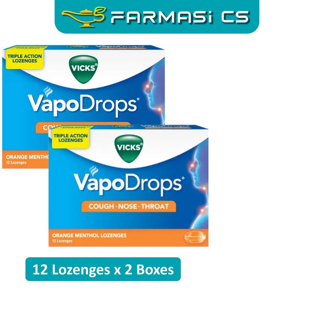 SPECIAL Vicks VapoDrops Orange Menthol 12 Lozenges x 2 Boxes (TWIN) EXP:11/2026 [ Farmasi CS ]