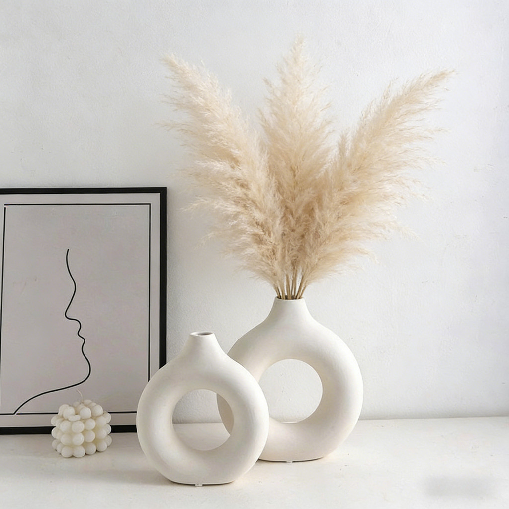 Artificial Reed Flower Vase Set Plastic Vase Imitation Green Plants Flower Arrangement Art Ornament Home Decoration