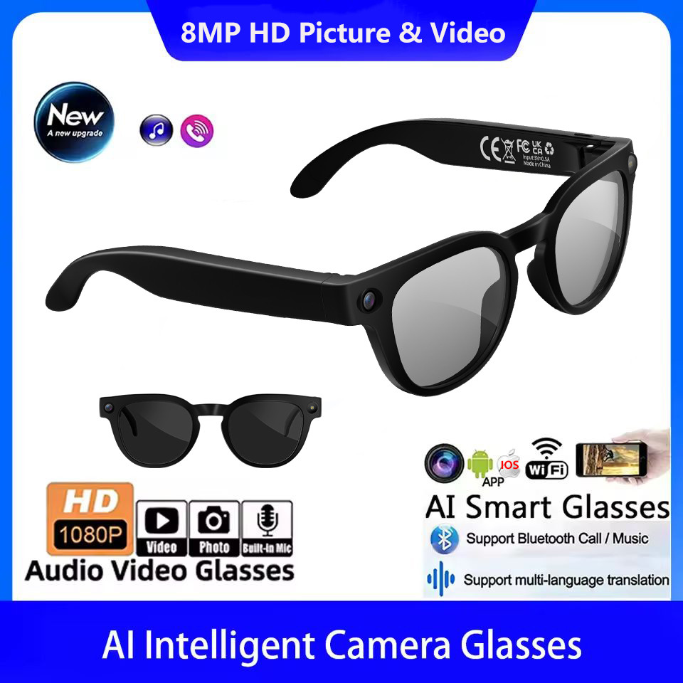 2026 New AI Shooting Glasses 4K HD 800W Pixels Camera Bluetooth Call Voice Assistant AI Translation Smart Glasses Ai Object Recognition Type-C Charge Sunglasses