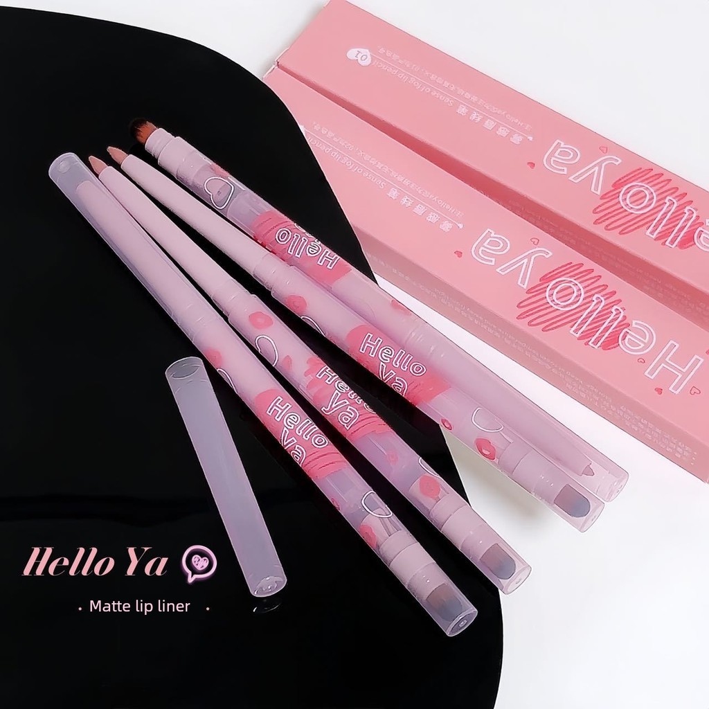 lip liner Hello ya pelapik bibir berkabut, garis besar dua kepala, bentuk bibir, warna tahan lama, pemula matte, ulat sutera, sebatan pelbagai guna