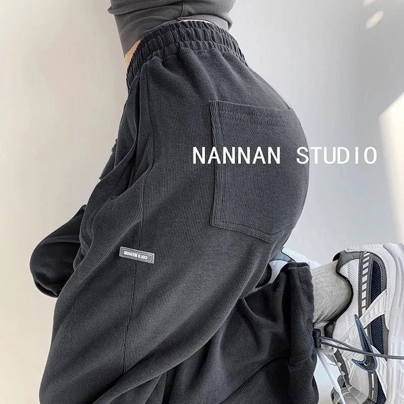 Casual Wide-leg Tight-fitting Pants, Loose High-waisted Dancing Harun Sportswear Pants胖mm大码运动卫裤束脚休闲宽松直筒阔腿高腰显瘦加肥女装200斤