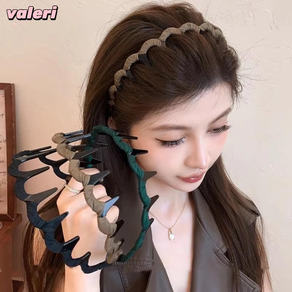VALERI Sports Headbands, Wave Comb Leopard Pattern Hair Hoops, Fashion Solid Color Non-Slip U Shape Plush Teethed Hairband for Women