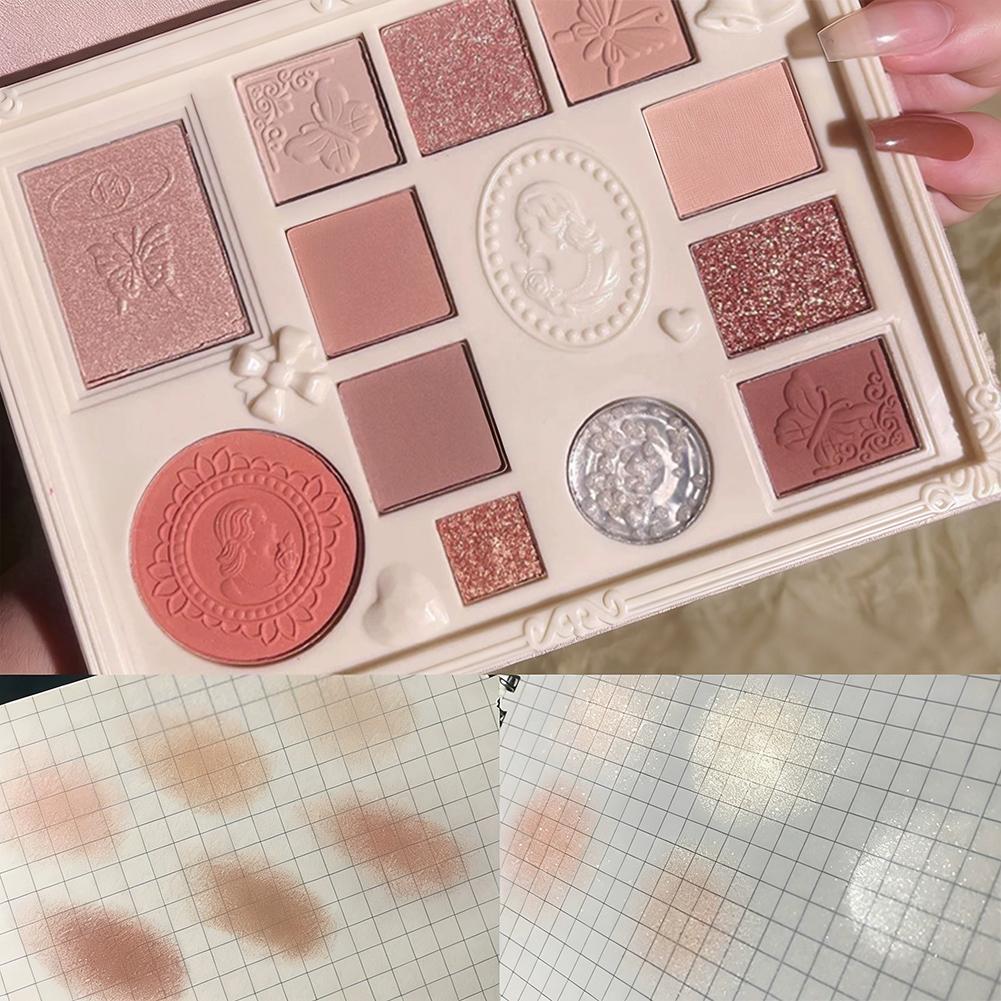 10Color Eyeshadow Palette With Mirror Blush Highlighter Eyeshadow Palette Shimmer Matte Pink X6L7