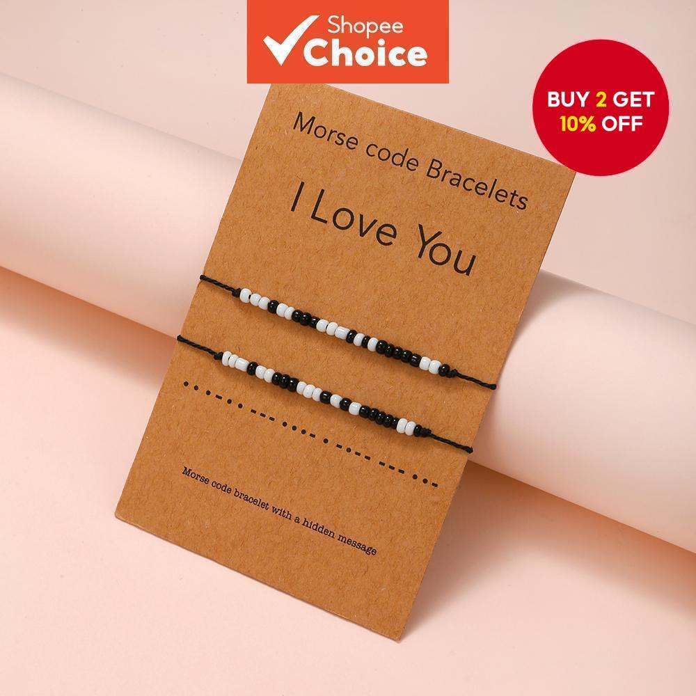 1 Piece of Simple and Unique Design "I Love You" Morse Code Bracelet - Handcrafted by Women - Creative Bead Stringing for Rice Bead Jewelry - Personalized Card - Couple's Bracelet