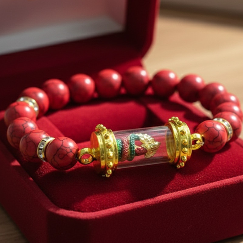 Naga Bracelet Auspicious Jewelry Feng Shui Enhancement Increase Luck And Auspiciousness Red Howlite Stone Empowerment
