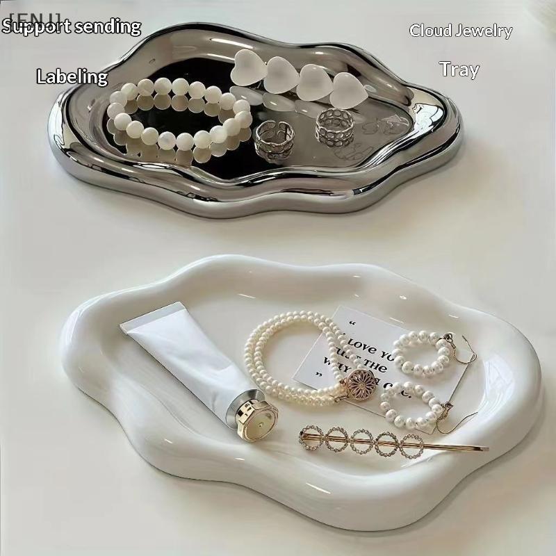 [ENJ] Simple Jewelry Storage Tray Creative Cloud Shapes Electroplated Jewelry Earrings Ring Display Desktop Dish For Women null