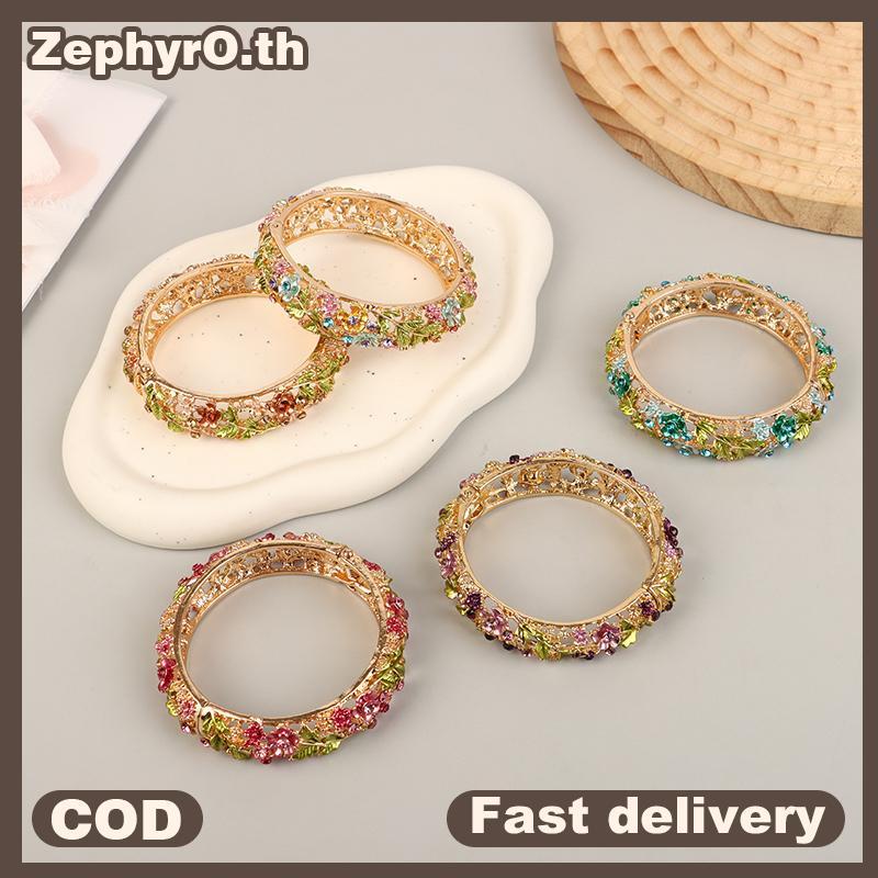 null Colored Ethnic Style Flower Bangles Alloy Openwork Engraving Vintage Open Bracelets For Women Jewelry Gift null