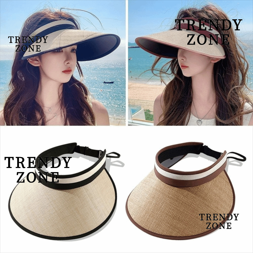 TRENDYZONE Empty Top Hat, Portable Foldable Straw Beach Hat, Ladies Fashion UV Protection Wide Brim Sun Protection Hat Summer Outdoor Activities